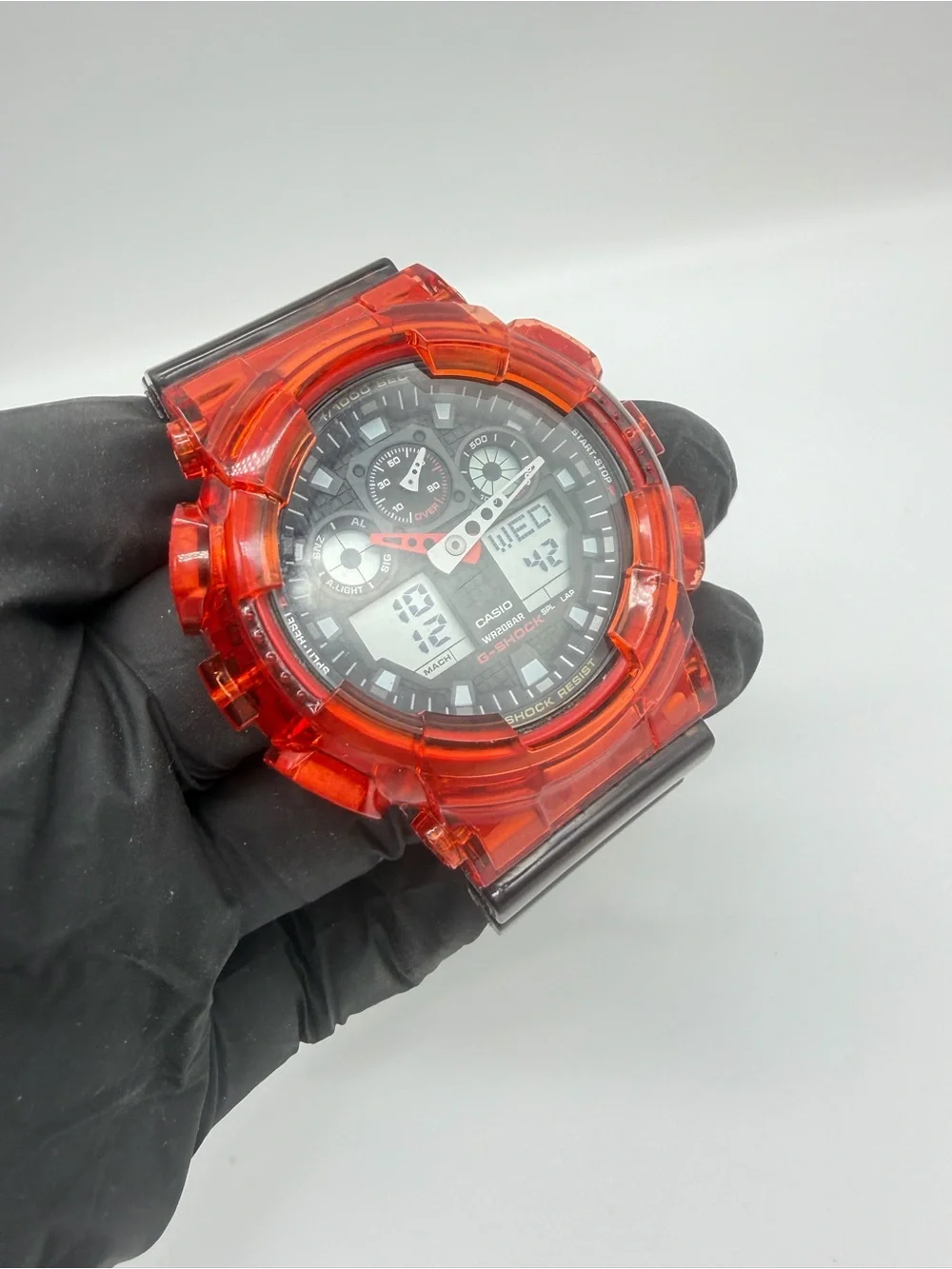 Custom Casio G-SHOCK GA-100 Black & Red Transparent Mod Watch “Cherry Bomb”